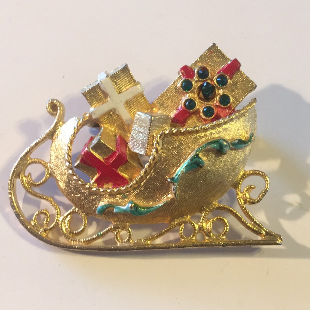 Vintage Mylu Santa Sleigh Brooch
